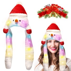 Qunkun Christmas Hat, LED Plush Christmas Hat, Christmas Hat Plush, Santa Plush Hat, Santa Hat, Funny Christmas Hat with Movable Ears, Santa Hat for Adults and Children