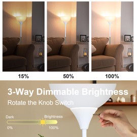 Floor Lamp, LED Standing Lamp 3 Way Dimmable Brightness Floor Lamp Rotary Switch Floor Lamps Modern Industrial Lamp with Shade, Tall Lamps for Living Room Bedroom Office Dining Room (White)