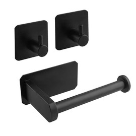 Anfly RV Toilet Paper Holder Camper,Self Adhesive Toilet Paper Holder with 2 Hanging Hooks for Campers, Bathroom, Kitchen and Bedroom,No Drill / Stick On Toilet Paper Holder Wall Mount, Black