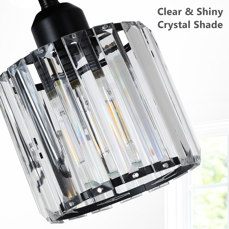 Crystal Semi Flush Mount Ceiling Light,3-Light Black Close to Ceiling