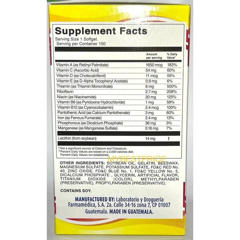 Vitamins Vital Fuerte Vitamins VITAMINAS Y MINERALES 100 Softgels Antioxidant