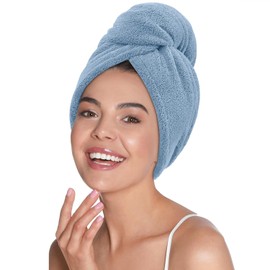Mush Bamboo Hair Towel Wrap | Absorbent Towel Hair-Drying | Hair Care Combo | Super Quick-Drying| Adjustable Buttons to Wrap Around Hair 500 GSM (Sky Blue)