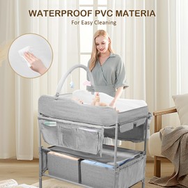 Baby Changing Table,Versatile Folding Changing Table,Waterproof/Foldable/Height Adjustable/Movable/with Silent Wheels/2 Drawers Diaper Changing Station,Mobile Nursery Organizer for Newborn Essentials