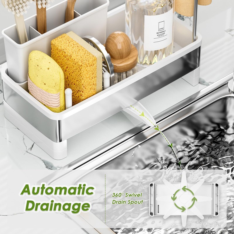 Ewaiira Stainless Steel Sink Caddy, Sponge Holder for Kitchen Sink
