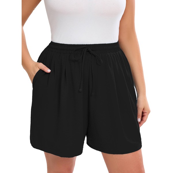Aulooks Plus Size Women's Casual Comfy Wide Leg Shorts Black