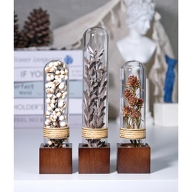 3Pcs Dried Flowers Book Shelf Decor,Boho Shelf Decor,Small Plants Decor for Office Shelves,Natural Forest Green Plants Decor with Wooden Base,Rustic Farmhouse Decor,Unique Gifts for Women,Friends