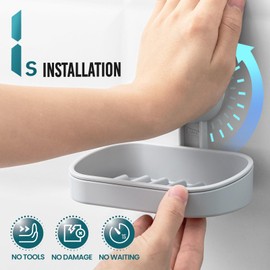 TAILI Soap Dish Bar Holder Suction Cup,SoapSaver with Powerful Vacuum Suction,Sponge Holder for Shower,Bathroom,Tub andKitchen Sink,Universal Shower Accessories,Drill-Free,Removable,2 Pack,Grey