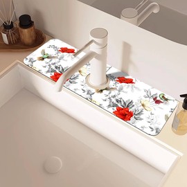 Poppy Wildflower Nightingale Sink Faucet Absorbing Mat Sink Splash Guard Faucet Mat Draining Mat Fast Drying Sink Protectors for Kitchen and Bathroom 5.5"×15"