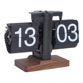 Bewinner Flip Desk Clock, Retro Vintage Design, Automatic Flip Desk Desk Clock, Internal Gear Operated Mechanical Flip Clock, 24 Hours Modern Digital (Black Shelf,