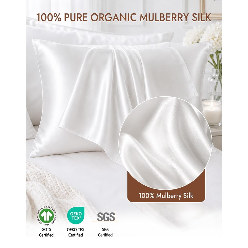 SilkSilky 100% Pure Organic Mulberry Silk Pillowcase for Hair &