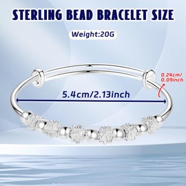 LLMSIX Silver Fidget Bracelet Spinner Bead Bangle Bracelet Adjustable Size Anxiety Bracelet Relive Stress Bracelet Silver Plated Silver Jewelry with Open Design for Women Girls Gift, 5.4cm/2.13inch in