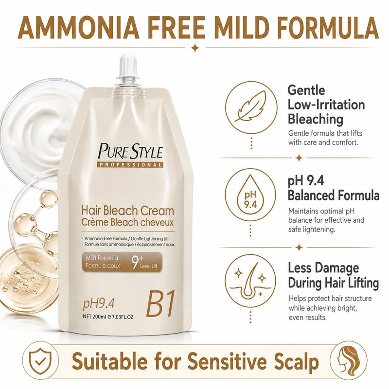 PureStyle Ammonia-Free Hair Bleach Cream, 9+ Level Lift 7.03fl oz(200ml)