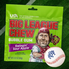 Big League Chew Swingin' Sour Apple Bubble Gum - Tart & Tangy Apple Flavor Burst | Ideal for Baseball Games, Teams, Concessions, Parties, and More | Pack of 12 Bags (2.12oz Each)