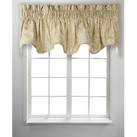 Ellis Curtain Floating Leaves Lined Scallop Valance, 70" x 15", Natural