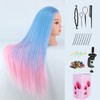 Mannequin Head with Hair, 29" Doll Head for Hair Styling Cosmetology Mannequin Head Hair Styling Hairdressing Practice Training Doll Heads with Clamp Holder (Light Blue&Pink)