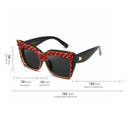 willochra Oversized Diamond Sunglasses Women Rhinestone Cat Eye Sunglasses Vintage bling party sunglasses Eyewear (red)