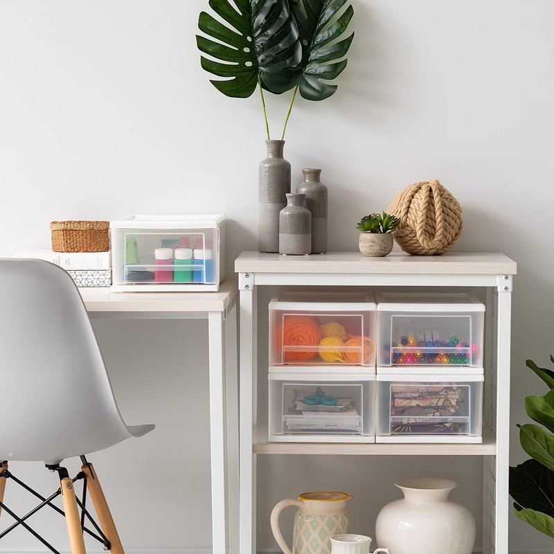 IRIS USA 7 Qt. Plastic Stackable Storage Drawers, Small, 4