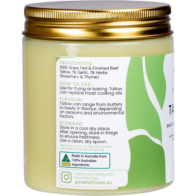 Thrive Tallow 100% Grass Fed Tallow Garlic, Rosemary & Thyme