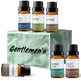 INWICOPH Essential Oils Set, Men Scents Fragrance Oil Aromatherapy Essential Oils Kit for Diffuser (6x10ML) - Leather, Bay Rum, Teakwood, Sweet Tobacco, Cedar, Sandalwood Aromatherapy Oils for Men