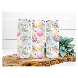 Easter Tumbler, Colorful Easter Eggs Tumbler 20 oz Skinny Tumbler DECOETUMBLER-272
