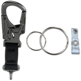 JLDAdornGo Keychain Carabiner Clip Key Chain Ring Heavy Duty Dual Lock Badge Holder Self-Locking Zinc Alloy Keyring PU Leather Accessories for Keys Tags Men Women Gym Office Travel