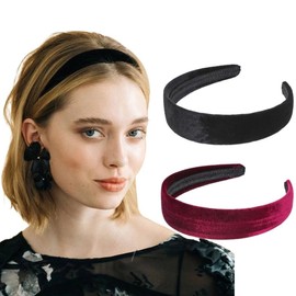 Pack of 2 Velvet Headbands, Women, Black, Retro Style Headband, Vintage Hair Accessories, Fashion Hair Accessories for Women and Girls