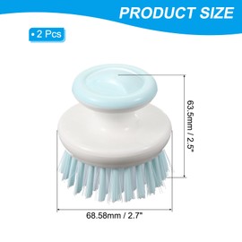 PATIKIL 2.7" x 2.5" Dish Brush with Handle, 2Pcs Ergonomic Grip Palm Bristle Plastic Dish Scrub Brush for Washing Kitchen Utensils Sink Pots Bowls Fruit, Blue