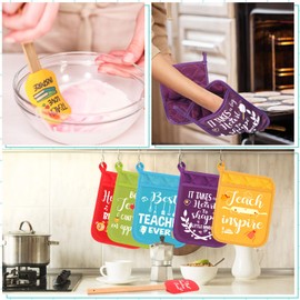 Yaomiao 12 Pcs Teacher Appreciation Pot Holders with Silicone Spatula Gifts Set Wooden Handles Pot Holders Thank You Teacher Kitchen Utensils Baking End of the Year Retirement Gifts for Teacher's Day