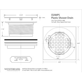 Westbrass 2" Sch 40 PVC Shower Drains with 4-1/4" Square Cover, Polished Chrome, D206PS-26