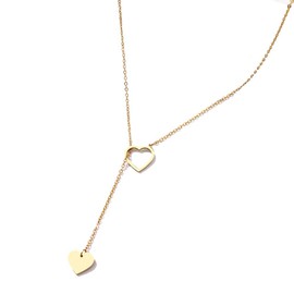 IDB Stainless Steel Non-fading Delicate Forever Love Heart Push Through Pendant Womens Necklace - Approx 24 inch Length - The Perfect Heart Necklace For Any Occasion - Available in Gold and Silver tones (Gold tone)