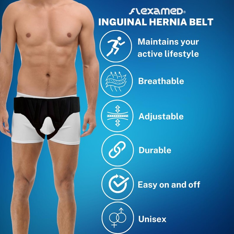 FlexaMed Hernia Gear Double Inguinal Hernia Groin Belt Black (L