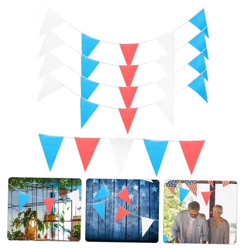 jojofuny July Patriotic Bunting Banner Red Triangular Flags for Independence
