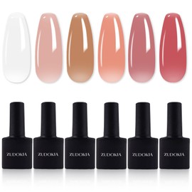 ZUDOKIA Sheer Gel Nail Polish Set, 6 Colors Milky White Nude Pink Brown Translucent Nail Polish Manicure Kit for All Season and DIY Nail Art Design at Home