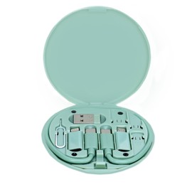 Multiple Cable Connector Portable Convenient Green Kit for Fast Charging Apple Android TypeC with Card Pin Convertible to Phone Stand