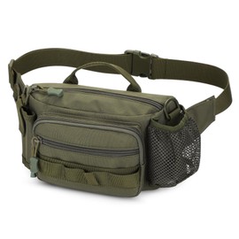 Huntvp Tactical Waist Bag Bumbag with Bottle Holder, Waist Fanny Pack Belt Crossbody Chest Bum Bags for Men and Ladies Hiking, Camping, Cycling, Running, Dog Walking (Green)