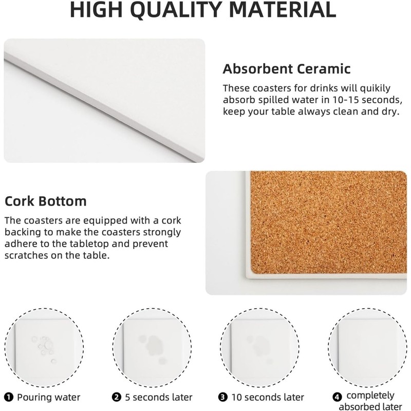 Absorbent Ceramic Coasters for Drinks with Cork Base Art Coasters