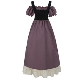 FCCAM Renaissance Costume Women Short Sleeve Steampunk Pirate Dress Off-Shoulder Ren Faire Outfit Purple M