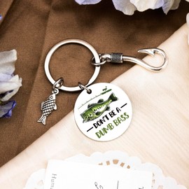 Fishing Gifts for Men Cool Fishing Stuff Keychains Fisherman Gifts for Dad Boyfriend Husband Hubby Fiance Fishings Lover Birthday Christmas Fishings Gear Gift for Him Don't Be A Dumb Bass Keyring
