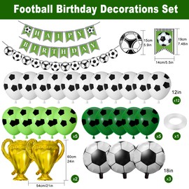 PLULON Soccer Birthday Decorations Happy Birthday Banner Football Garland with Football Balloons Large Trophy Gold Balloons for Kids Boys Football Birthday Party Supplies Sports Themed Party Décor