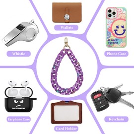 CLARKCAS Phone Wrist Strap Phone Lanyard Hook Wristlet Bracelet Strap Metal Acrylic Cell Phone Chain Strap Purple, 15cm