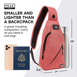 Peak Gear Travel Sling Bag. Compact Crossbody Bag | Lighter and Smaller than a Backpack | Lifetime Lost & Found ID Tag | Burnt Orange