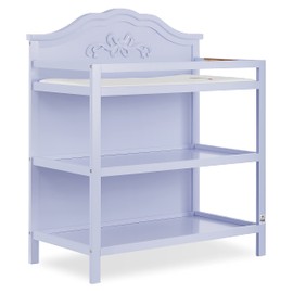 Sweetpea Baby Jasmine Changing Table in Lavender, with Fixed Shelves, 1" Mattress Pad, Safety Strap, Safety Rails, New Zealand Pinewood Baby Changing Table