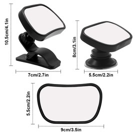 Dokpav Espejo Retrovisor Bebe, Espejo de Bebé Para Coche Interior con Ventosa Clip Negro, Espejo para Carro Bebe Retrovisor, Rotación de 360 Espejo de Visión Ajustable, Espejo de Observación de Coche