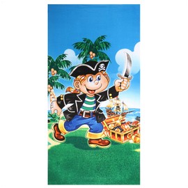com-four® Bath Towel with Pirate Motif - Colourful Beach Towel - Bath Blanket for Beach, Swimming Pool and Bathroom - Soft Towel 75 x 150 cm (Hand Towel Pirate)