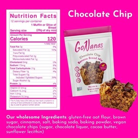 GoNanas Chocolate Chip Oat Flour Banana Bread Mix, Suitable for Plant Based Vegan Diets, Gluten Free Dairy Free Snacks, Healthy Snacks For Adults, Muffin Mix, Nut Free, Cupcakes Dessert, NON-GMO, 4pk