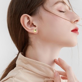 Gold Clover Stud Earrings 14K Gold Celtic Shamrock Leverback Earrings Irish Good Lucky Jewelry for Women