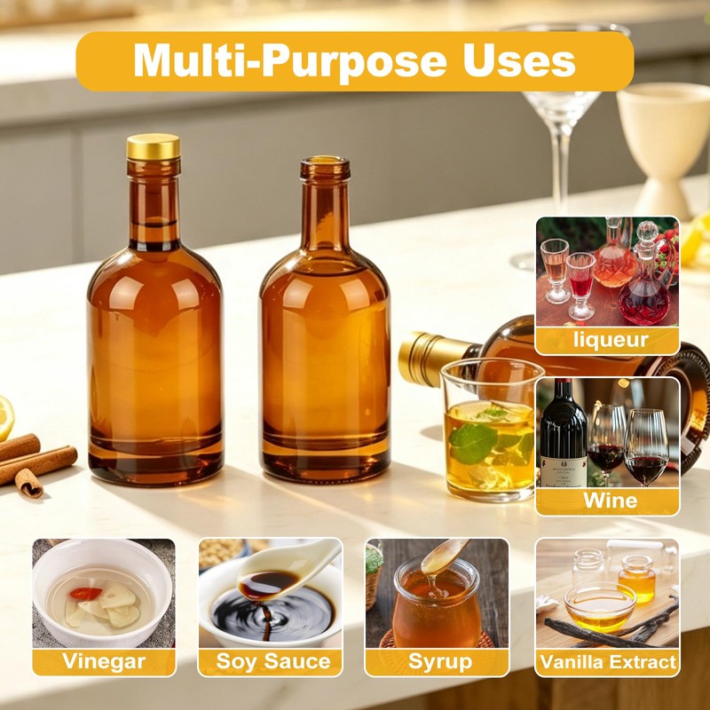 8 Pack 12oz Amber Glass Bottles with Cork Lids, Liquor