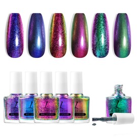 LOPHE Glitzer Nagellack, 6 PCS Nagellack Holographic Glitter Reflective, Schnelltrocknend Shimmer Nagellack, für DIY Nail Art Maniküre zu Hause, Keine Nagellampe Erforderlich
