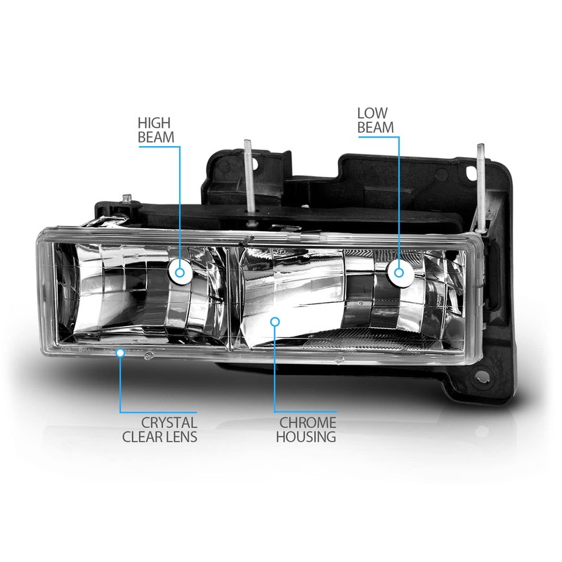 AmeriLite Crystal Chrome Clear Reaplcement Headlights Pair For 1988-2002 Chevy