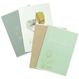 Papierdrachen 4 High-Quality Writing Books for Teenagers and Adults, DIN A4, Lined and Squared, 32 Pages, Mint Gold Motif, Perfect for University and Office, Set Number 7-16 Sheets